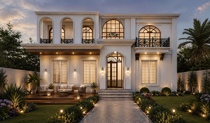 create photorealistic architectural exterior rendering for houses and villas