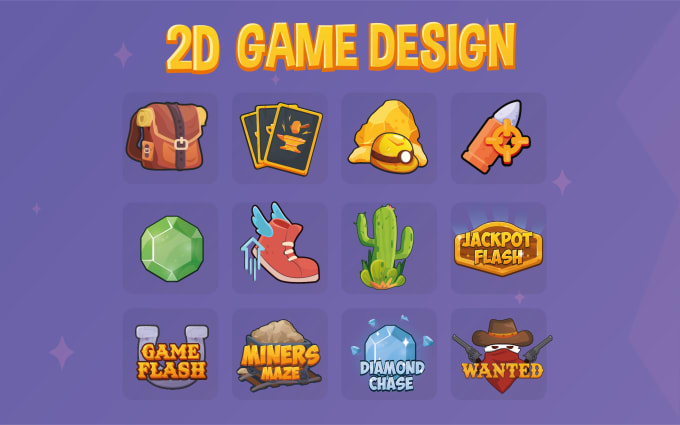 create high quality 2d game design assets, icons and ui