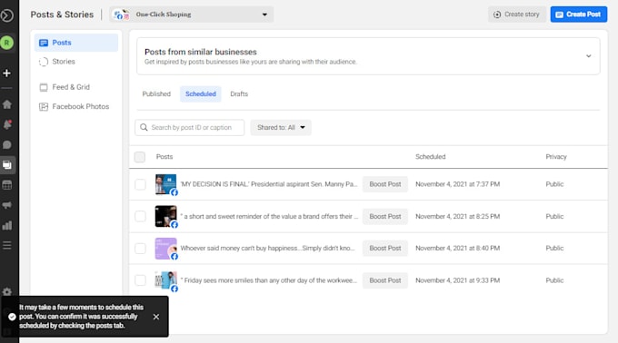 do schedule post facebook or any social media