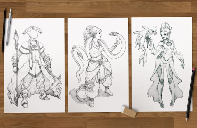 draw your characters in clean pencil sketch