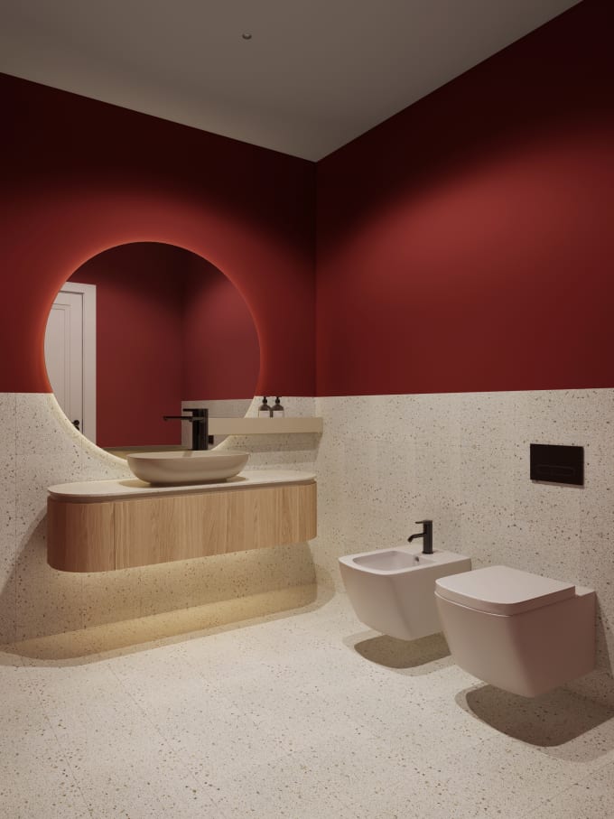 create minimalist interior design, photorealistic visualization for area 5 m2