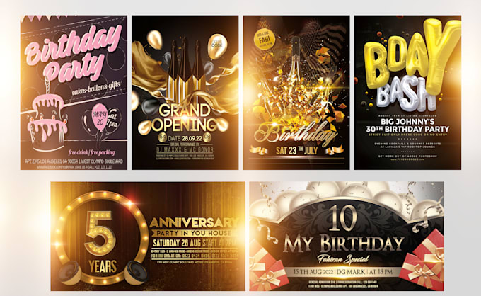 design birthday wedding and anniversary flyers
