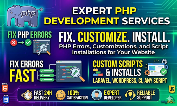 fix php errors, customize or install php script on your website