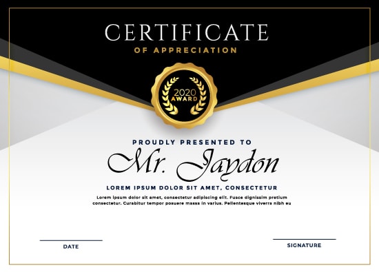 design completion, appreciation and achievement certificate