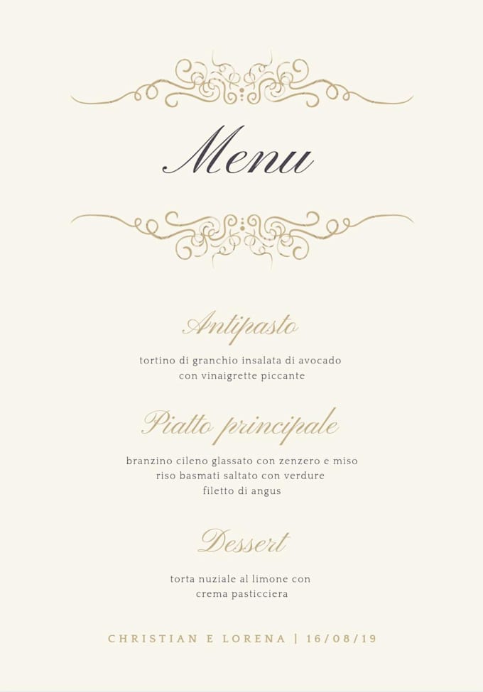 pregettazione di un menu