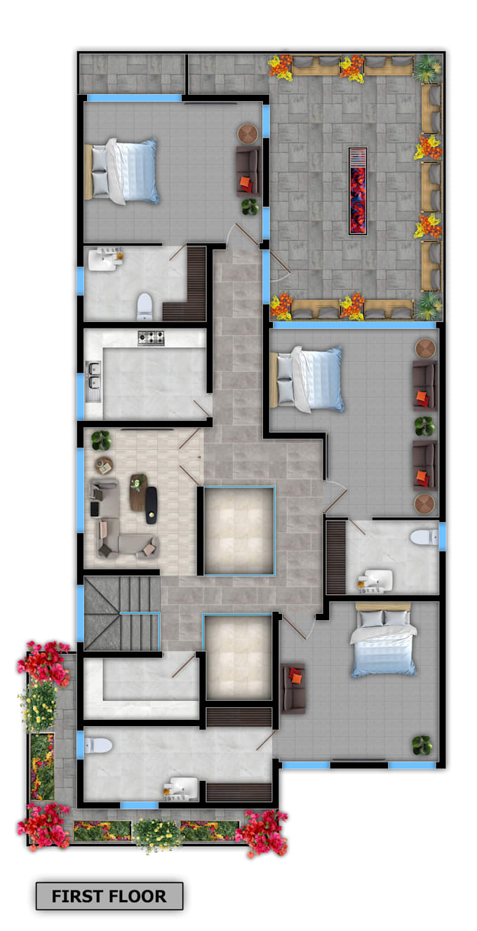 draw floor plan in autocad and render in photoshop