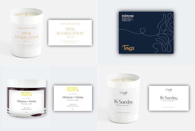 create minimalist and premium candle label and packaging designs