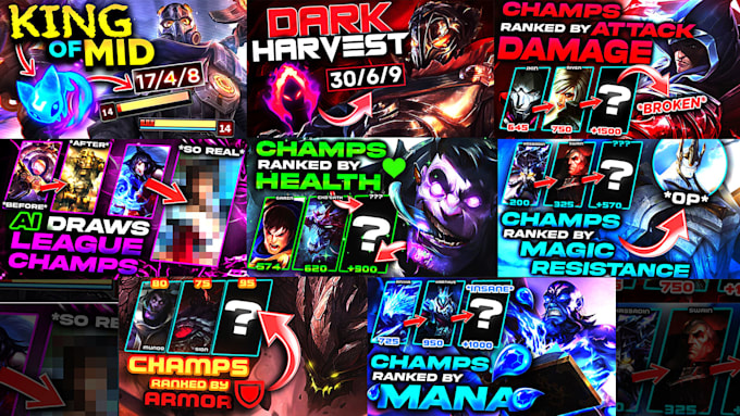 design high CTR league of legends thumbnails