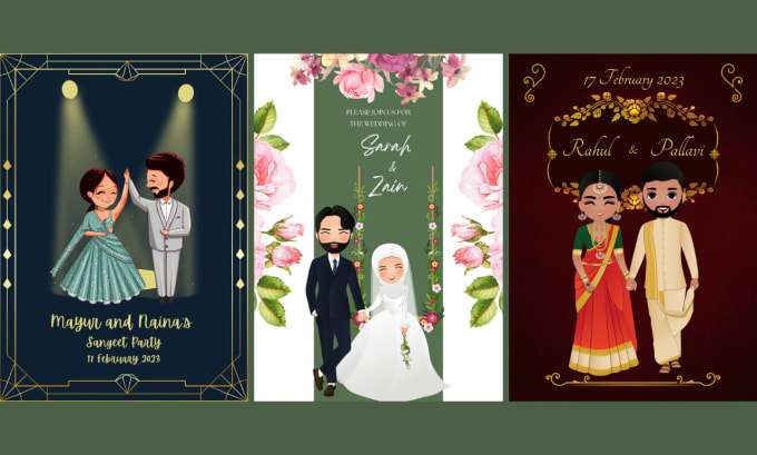 Design a cute wedding invitation card in cartoon style by Kriitiika_ |  Fiverr