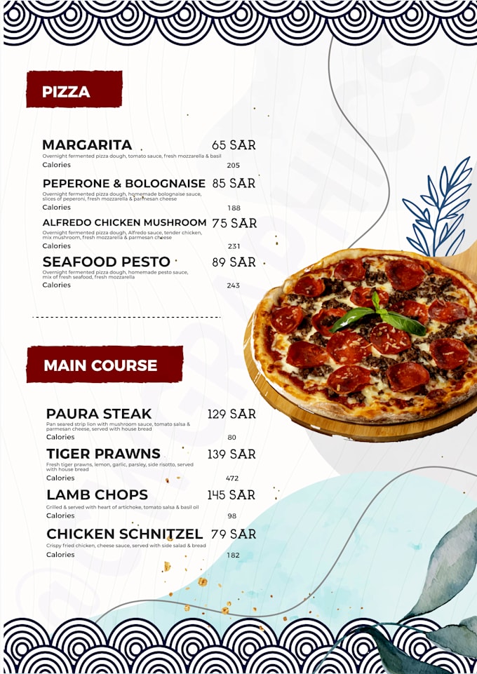 design a restaurant menu for you