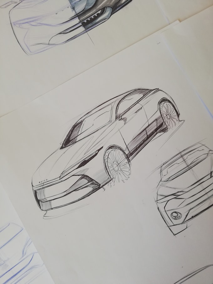 car sketch, real pen pencil work