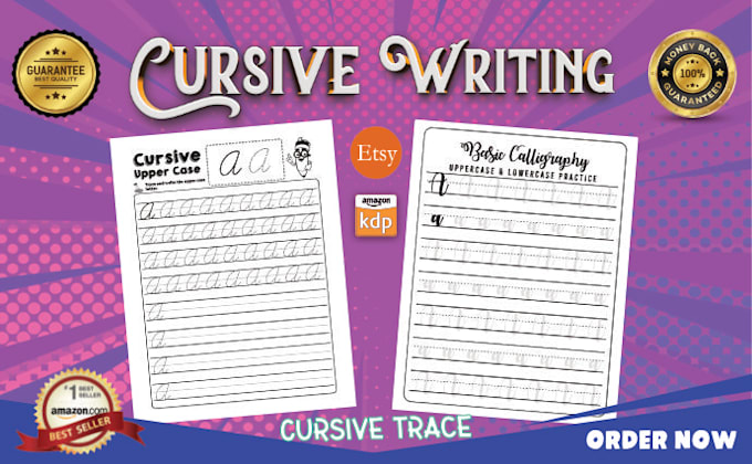 design cursive handwriting workbook for KDP and etsy
