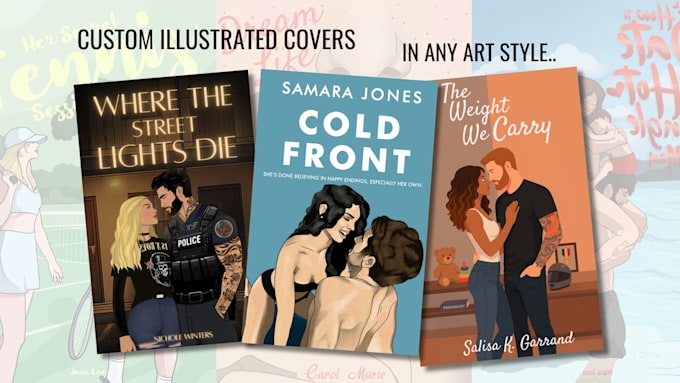 design illustrated romance book cover or ebook cover