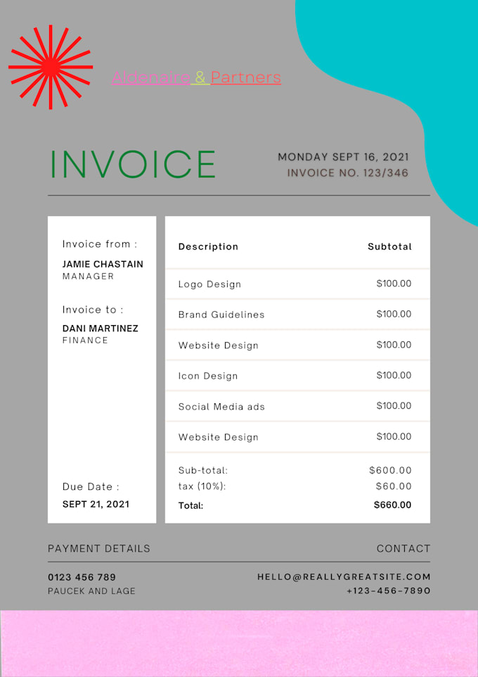 create a professional invoice design and letterhead