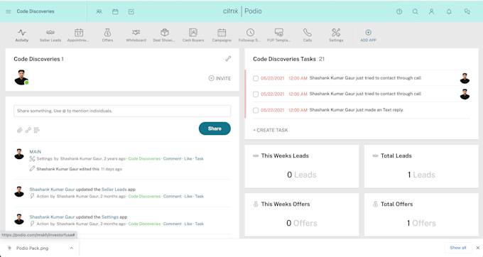 setup a complete real estate wholesaling podio pack for you