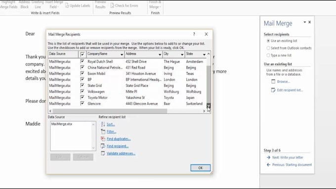 do mail merge for letters, labels and emails using word