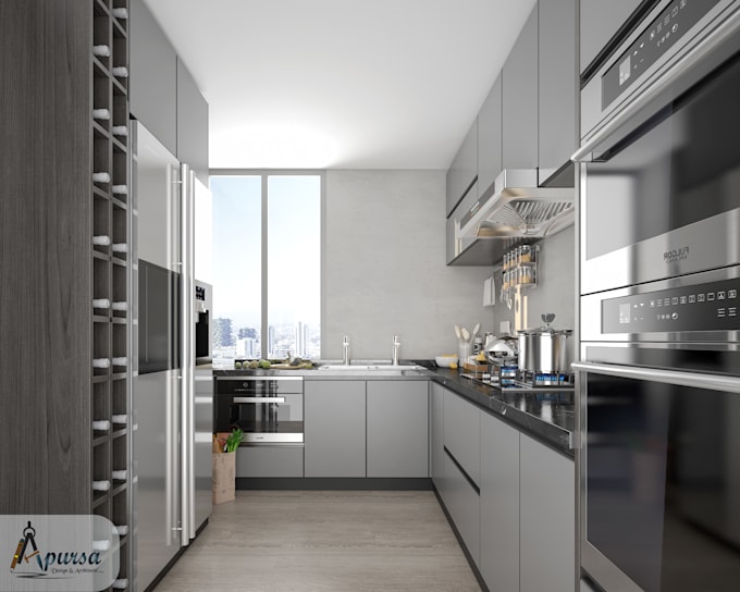 design and render 3d realistic kitchen interior