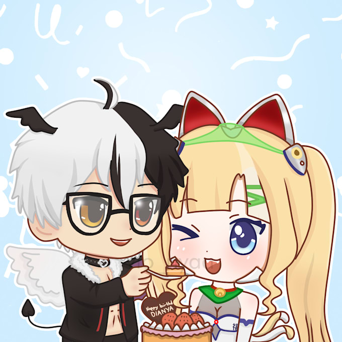 draw cute chibi anime digital art for gift cards