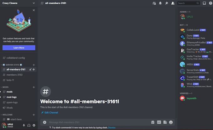 nft,stock,crypto discord server setup moderator 18 hours daily