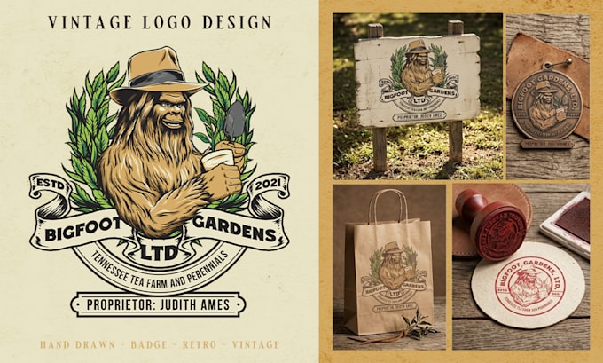 create vintage badge logo and hand drawn illustration for your brand