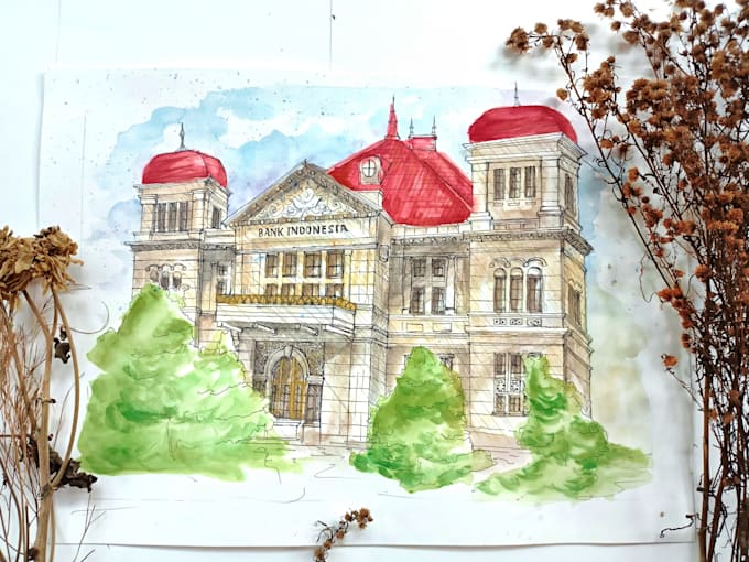 create a hand drawn building illustration