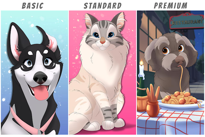 draw your pets into cute disney cartoon illustration