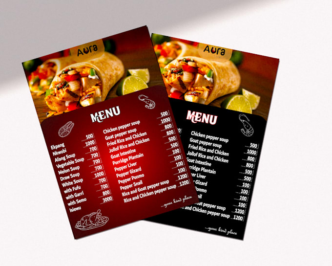 Do a menu design for your brand by Inixnsikak | Fiverr