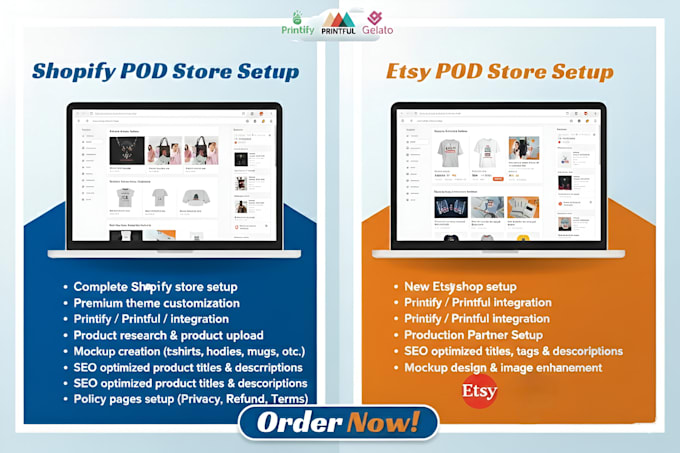 setup shopify etsy print on demand store or website using printful printify