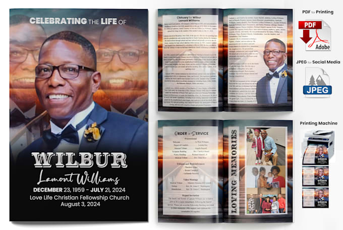 design obituary, eulogy, funeral program for printing