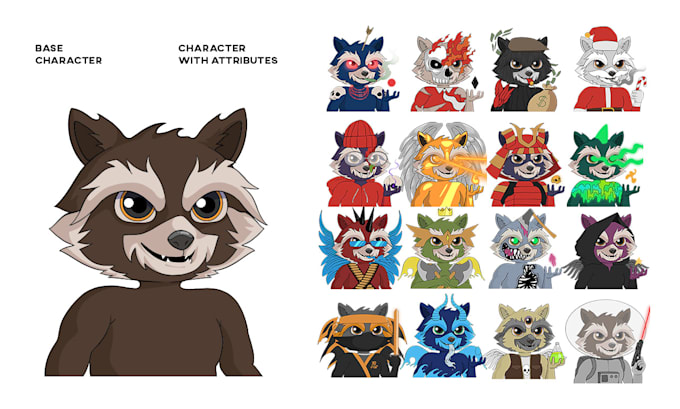 design surreal 2d cartoon and funny nft characters
