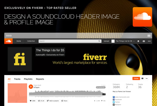 design a beautiful soundcloud header image and profile image