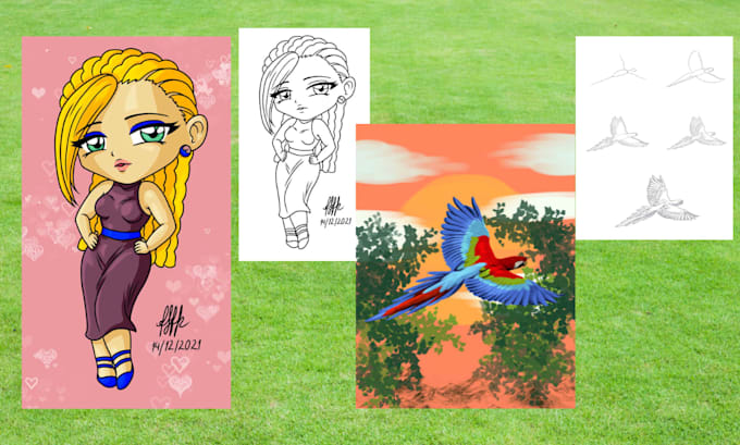 make drawings in different styles for coloring books