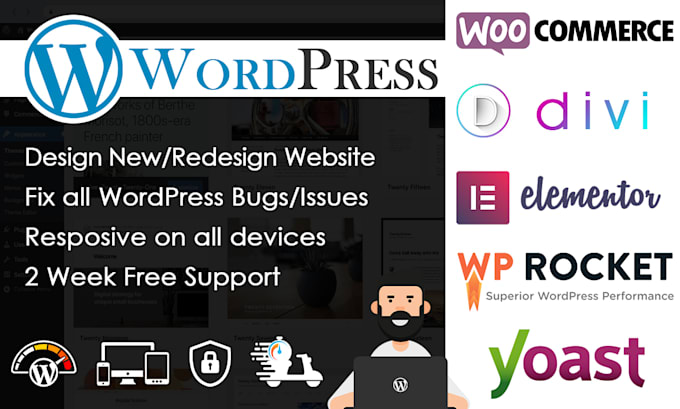 build responsive wordpress website, fix wordpress bugs errors