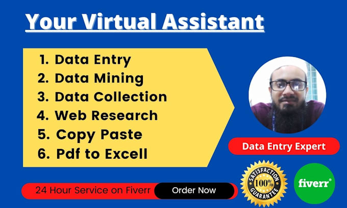 be your VA for data entry, copy paste, web research, product entry, pdf convert