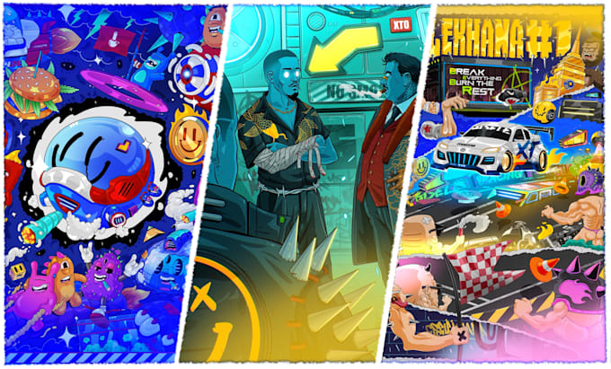 create  doodle illustration, cartoon and nft art in my style