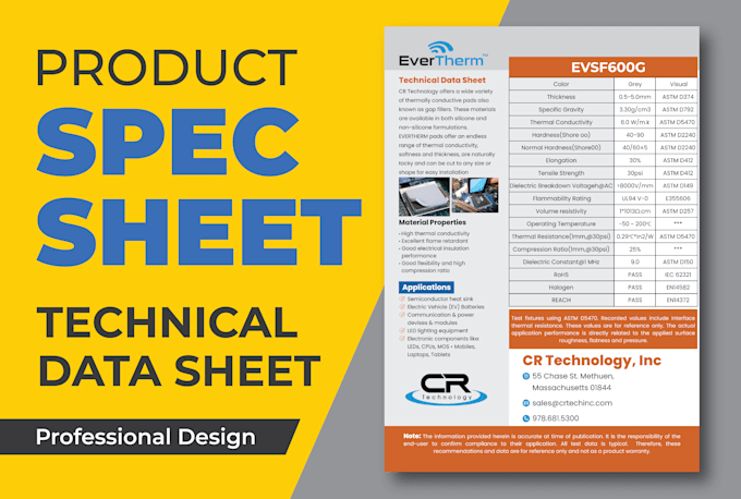 design product spec sheet, technical data sheet, tech sheet