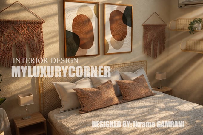 create a 3d rendering of a boho yoga room interior design