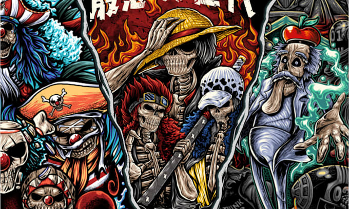 create anime in to a skull for tshirt and merchandise