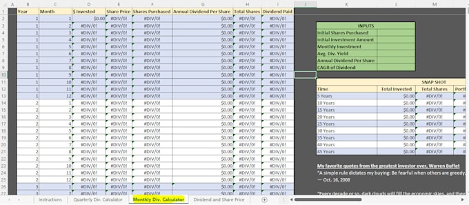 send you a dividend calculator built in microsoft excel