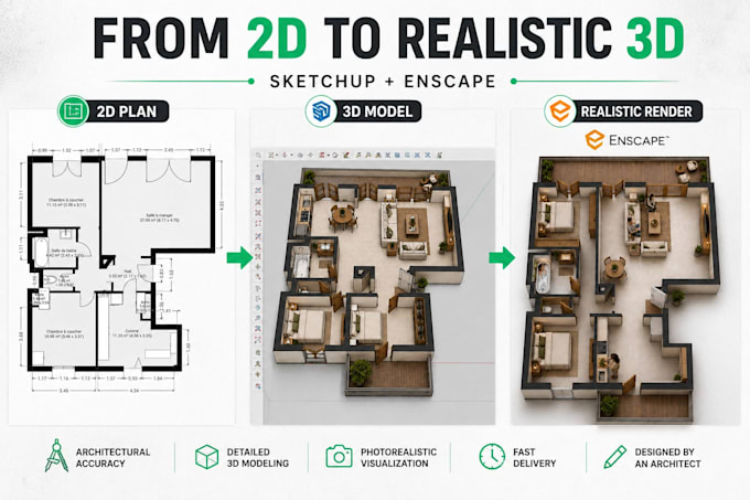 make a realistic furnished 3d floor plan from your 2d plan