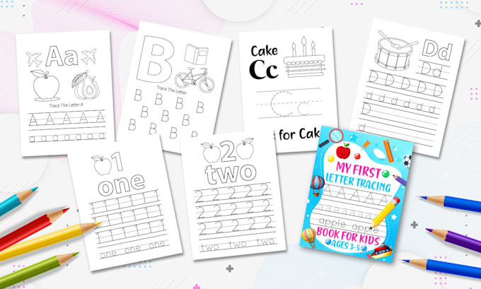 design kids activity book, letters and numbers tracing and kdp low content book