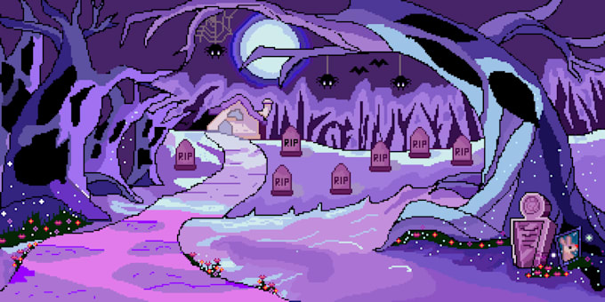 make a professional scenery, background in pixel arts