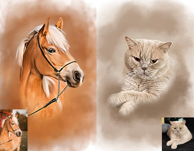 do realistic custom pet portrait digital oil painting gift