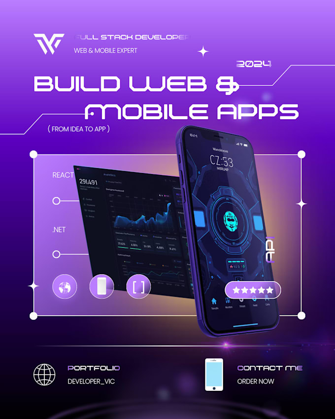 build web or mobile app as full stack developer, react, net