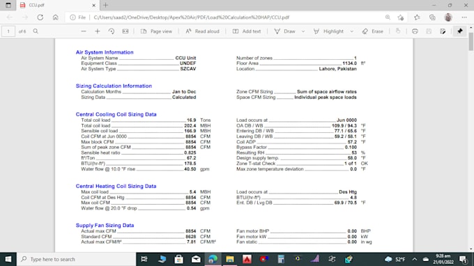 design your hvac system including load calculation, duct and pipe design