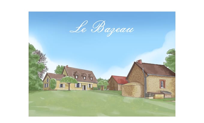 draw watercolor house with freehand style