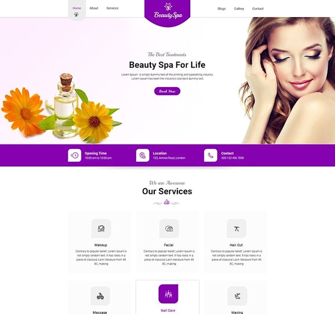 develop makeup, spa, hair and beauty wordpress website