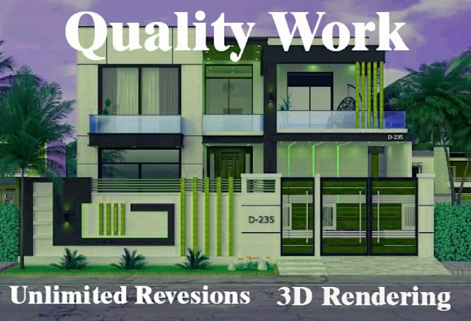 do autocad 2d floor plan and 3d sketchup exterior rendering