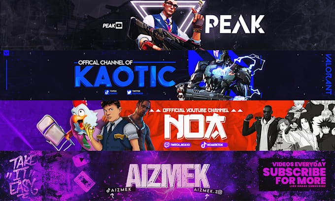 design a professional youtube banner, twitch banner and logo