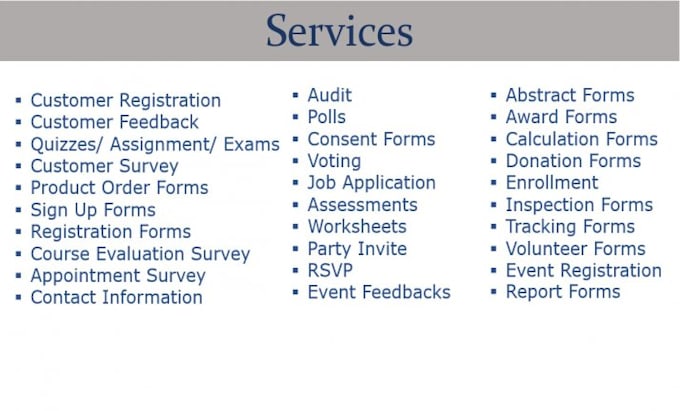 create online google forms, microsoft forms, jot forms and survey forms